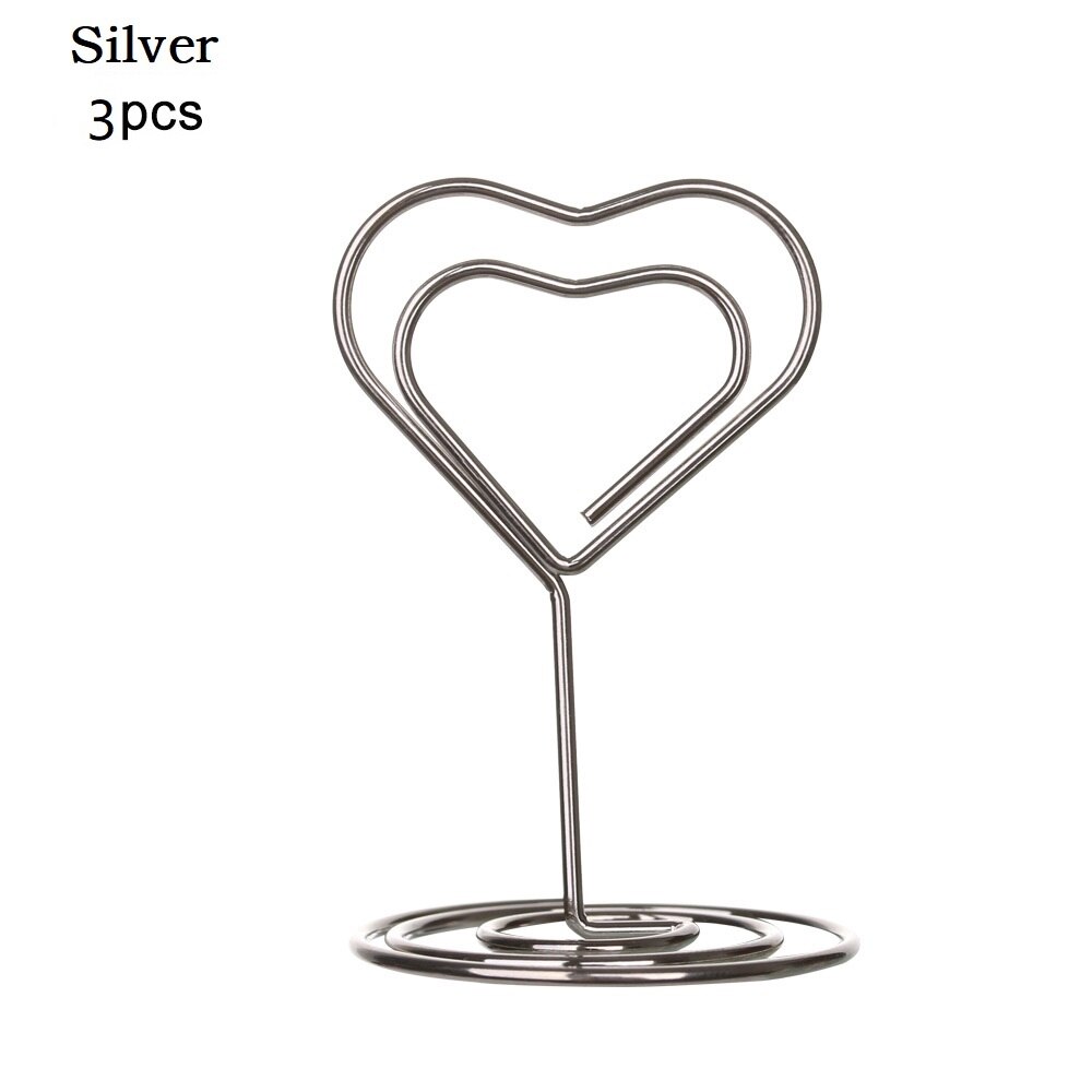 1/3/5Pcs Metal Heart Diamond Shape Clamp Place Card Holder Photo Clip Table Number Stand for Wedding Party Desktop Decor: Type1-3pc--silver