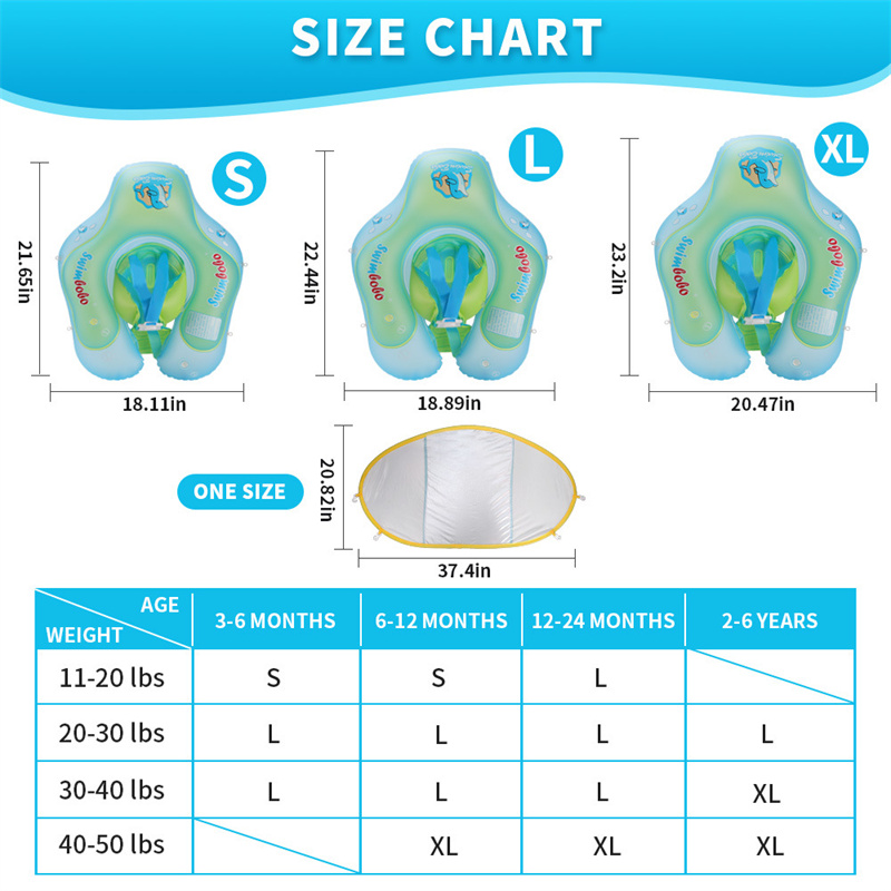 Baby Swimming Float with Sun Canopy Inflatable Infant Floating Swim Rings Kids Swim Pool Accessories Circle Bathing Summer Toys