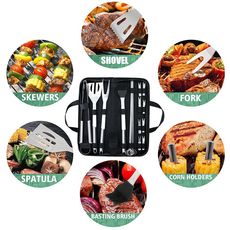 21Pcs Stainless Steel BBQ Tools Set Barbecue Grilling Accessories Utensils for Camping Party Outdoor Cooking BBQ Tools Kits