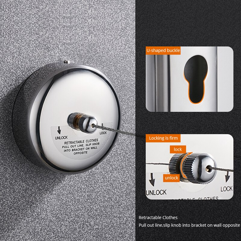 Perchero retráctil de acero inoxidable para colgar ropa, cuerda para colgar en la pared de 3m, para lavado y secado de ropa, de Hotel de 5 estrellas, 304