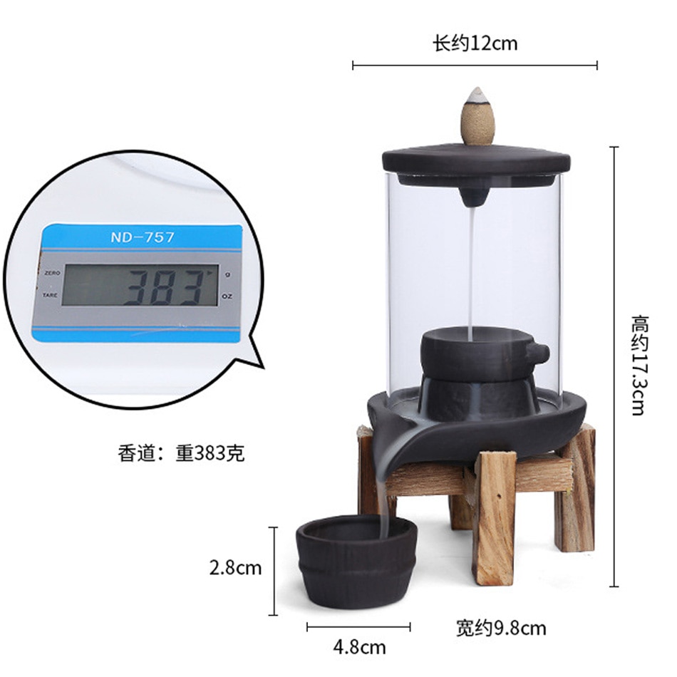 Ceramic Smoke Waterfall Incense Burner with Acrylic Windproof Cover Home Zen Indoor Incense Holder Aromatherapy Stove Ornament