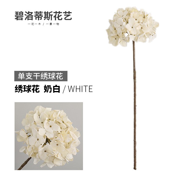 Vardagsrum skrivbordsmodell hortensia bukett dekoration bröllop dekorativ inomhus konstgjord blomma enda flaska torr hortensia: Benvitt