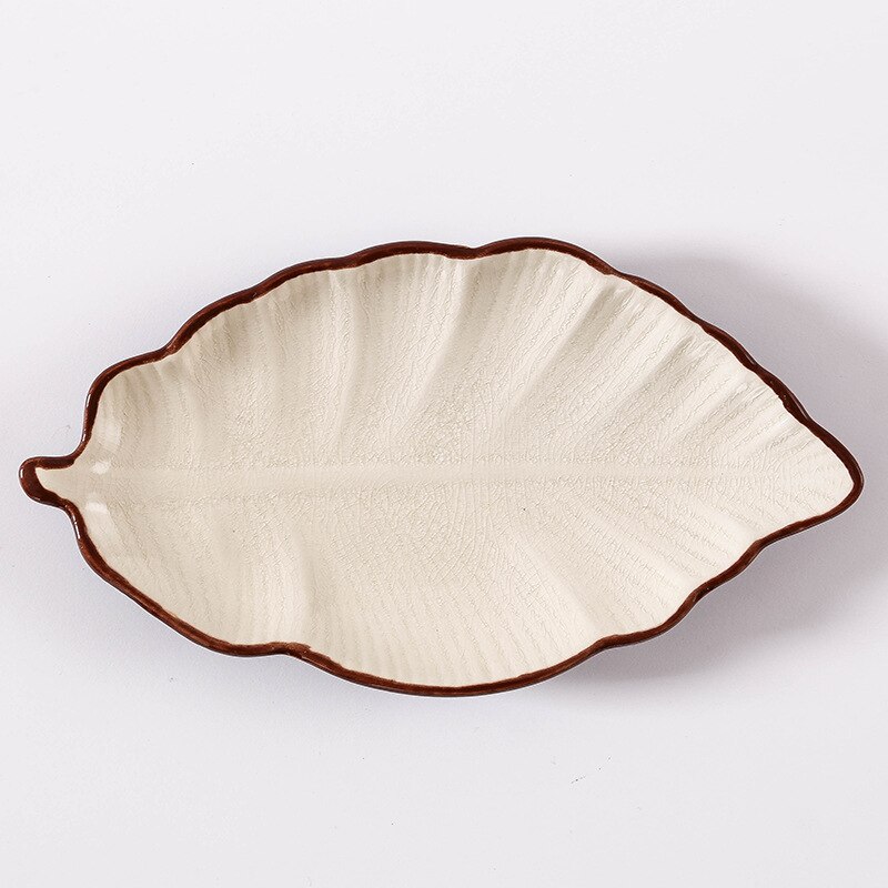 Japonés hielo Crack forma de hoja de cerámica, platos para aperitivos placa bajo esmalte de porcelana de la placa de la cena salsa picante plato de Sushi, torta bandeja