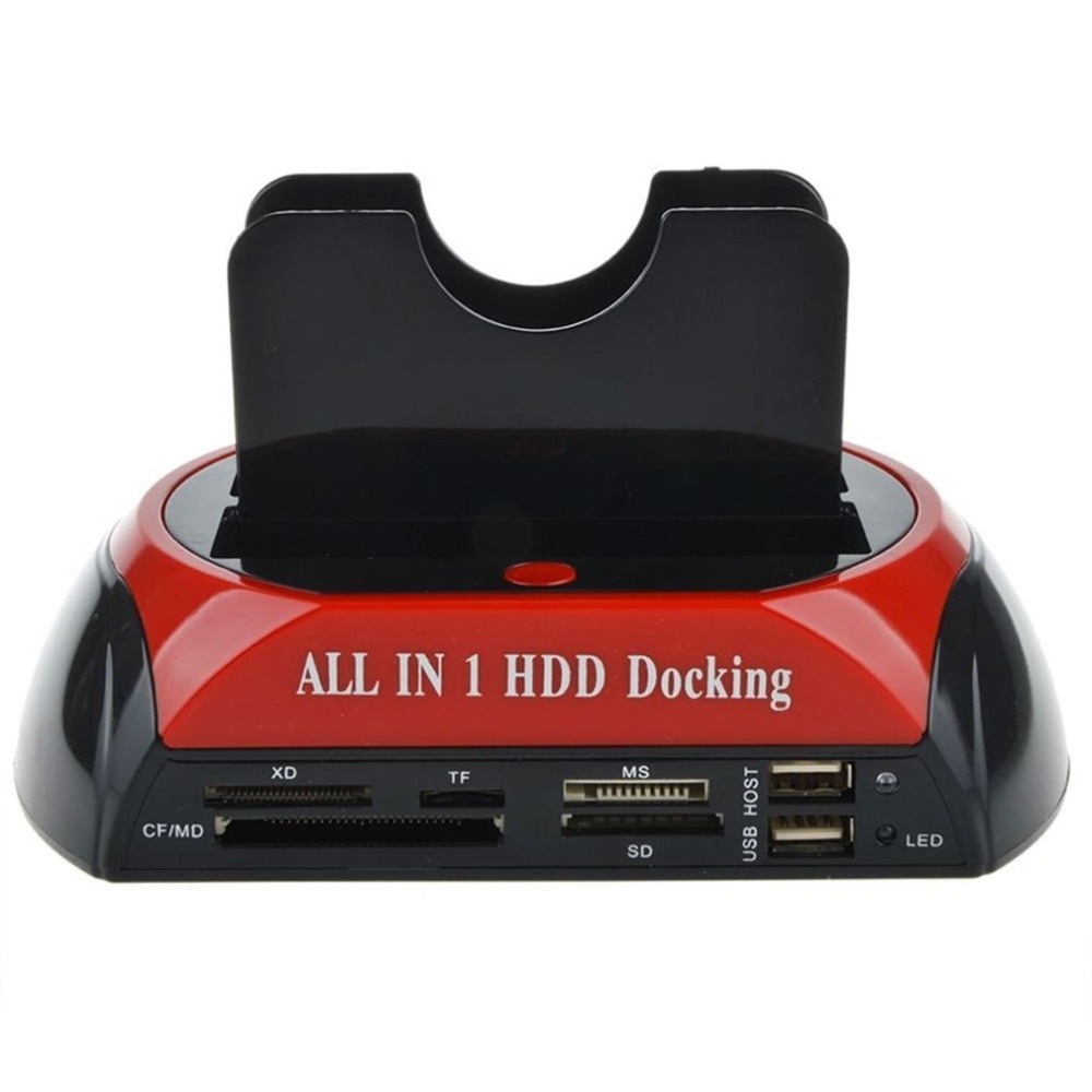 Multifonctionnel HDD Station d'accueil double USB 2.0 2.5/3.5 pouces IDE SATA externe HDD boîte disque dur lecteur de carte de boîtier de disque dur
