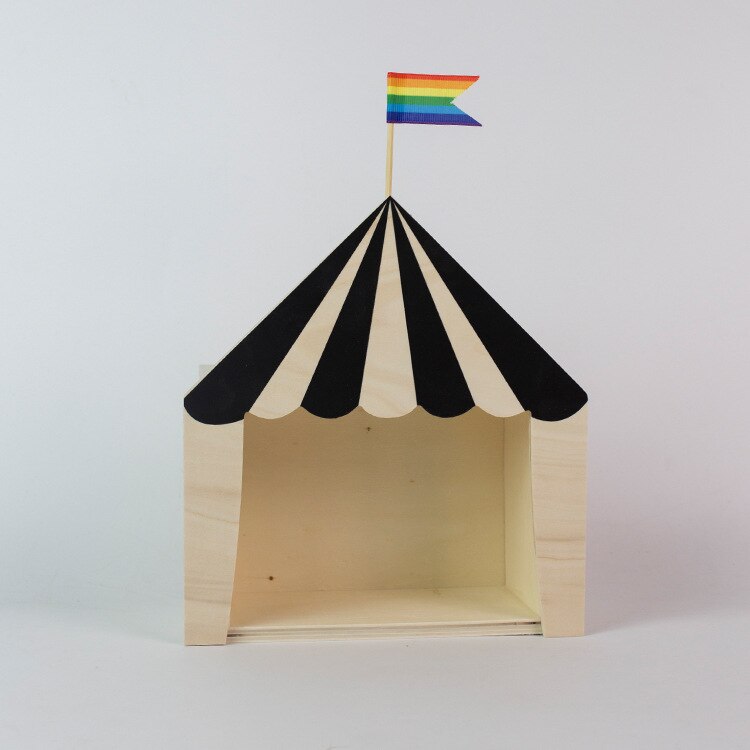 nordisch Kindergarten Holz Zirkus Kabine Haus Regal Ornamente Hängende Lagerung Kasten Kinderzimmer Dekoration Schreibtisch Zauberstab Dekor Gestell: L 30x34x9CM / Schwarz