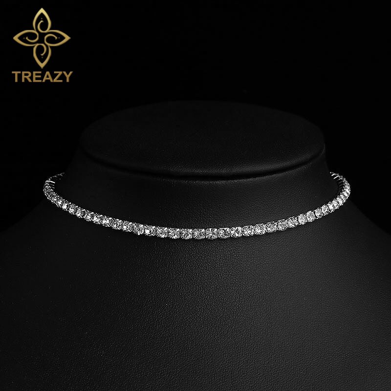 Treazy colar de casamento com strass feminino, gargantilha de 1-5 fileiras de colar com cordão elástico