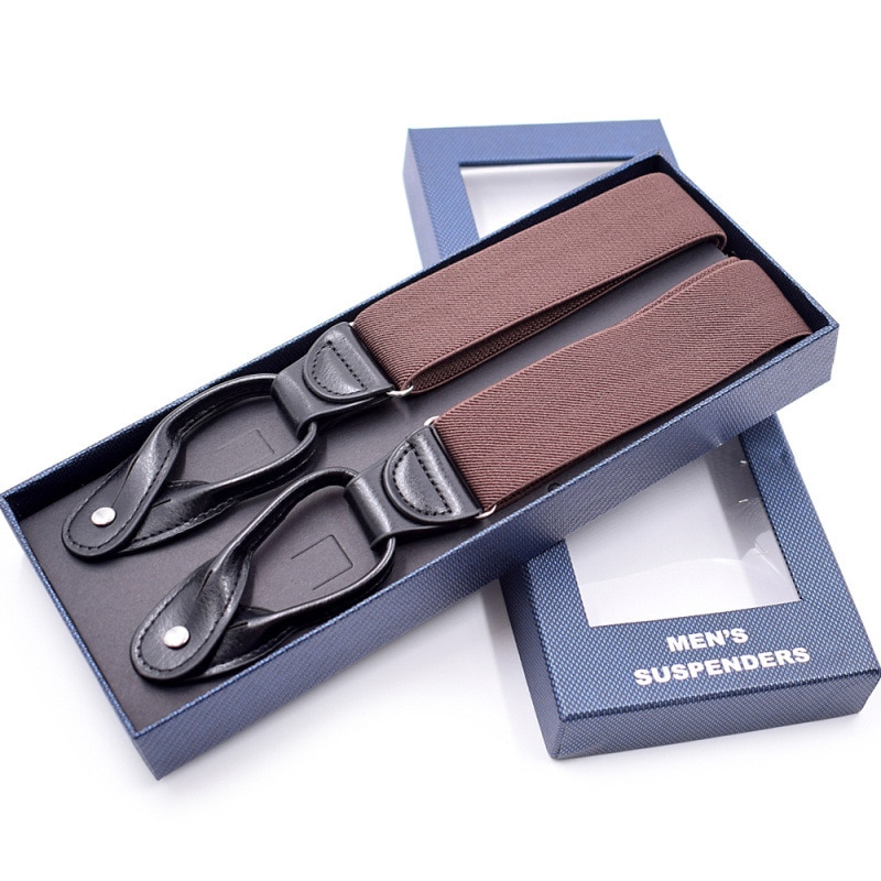 Adult Button Suspenders Black Leather Suspenders Y-back Shape Man Ligas Tirantes Stretch Hangeband 3.5*120cm 8 colors NBD9119