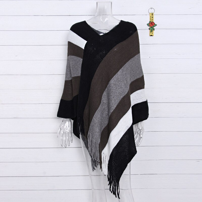 Vrouwen Truien en Pullovers Gestreepte Gebreide Trui Herfst Winter Mode Mantel Batwing Mouw Kwastje Dames Truien