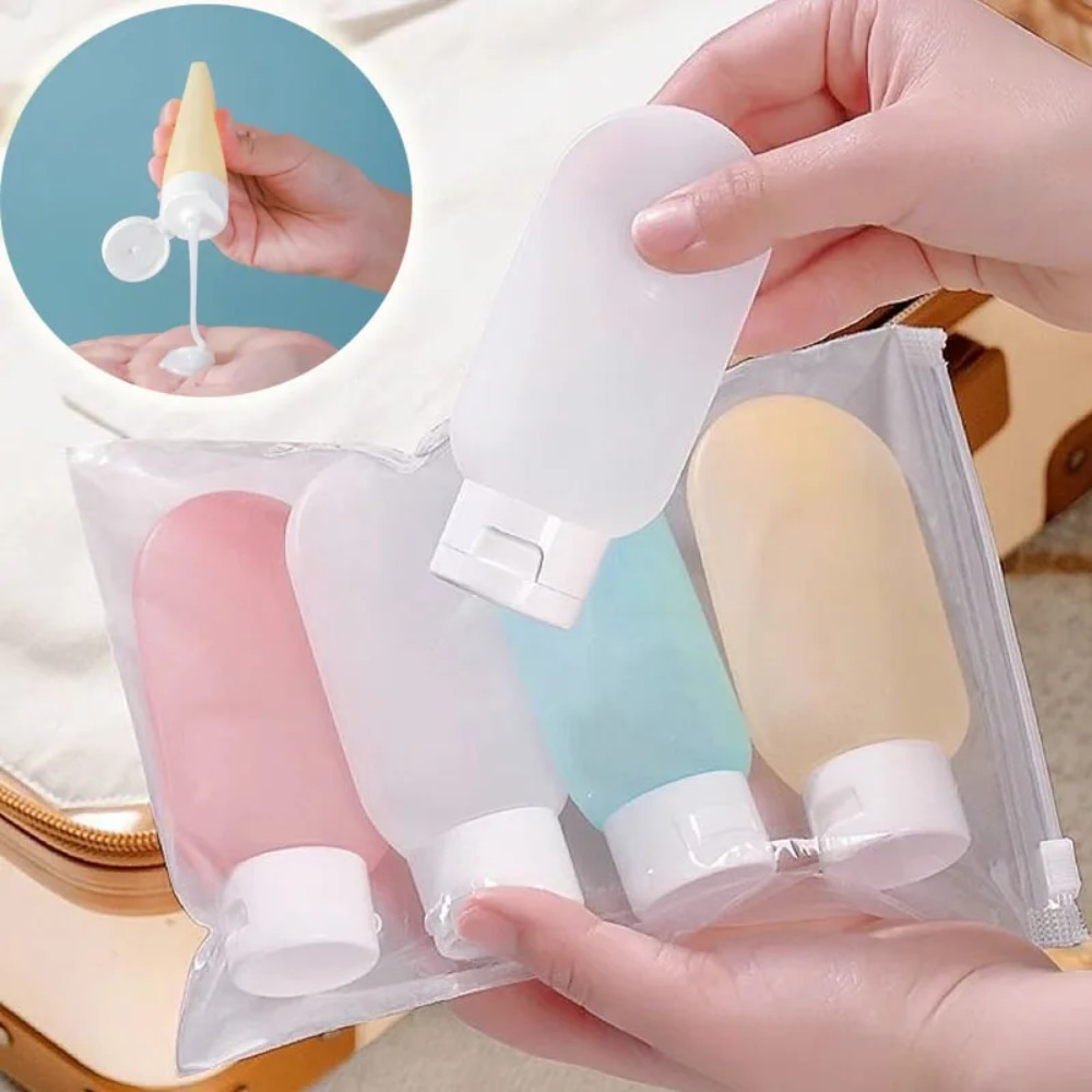 4 pièces/ensemble bouteille rechargeable 60ml récipient de Lotion en Silicone souple Tube à presser bouteille vide bouteille de shampoing de voyage Portable