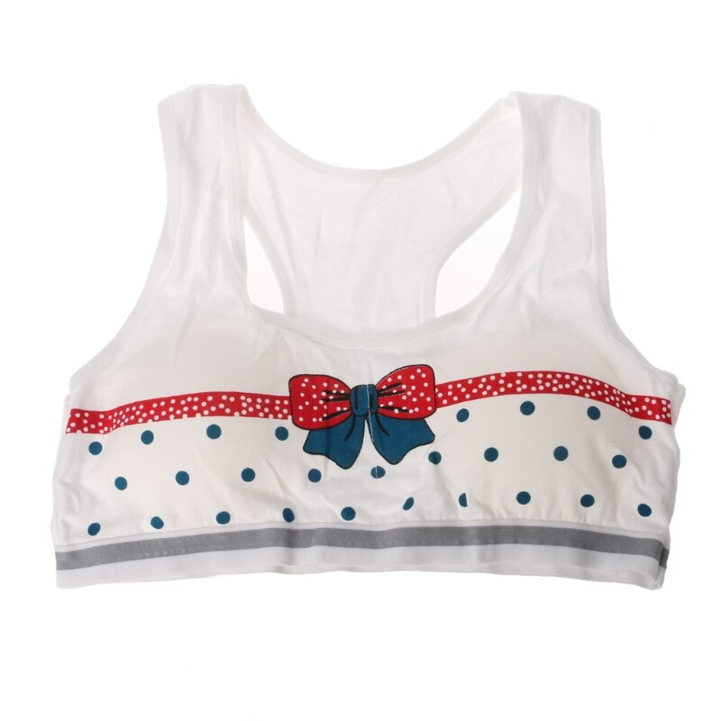 Zachte Katoenen Training Bh voor Baby Meisjes Leuke Strik Dot Riem Vest voor Tiener Beha: White