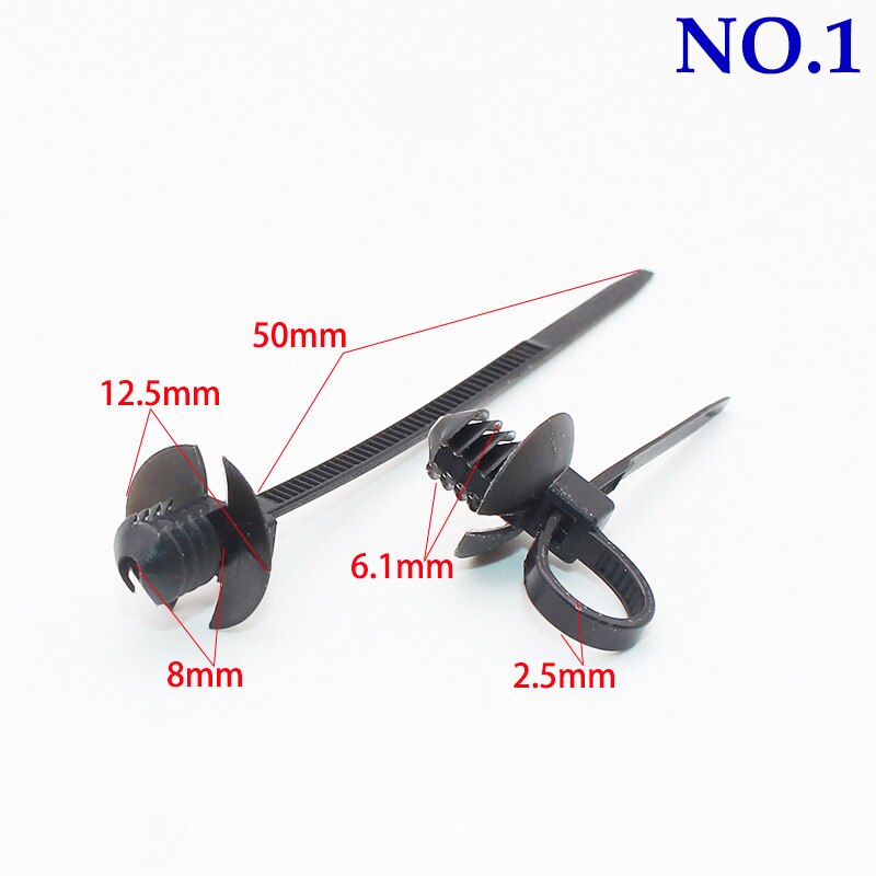 20pcs 6mm 7mm 8mm Hole Nylon Plastic Vehicle Cable Tie Car Wiring Harness Retainer Clip Nylon Zip Ties Push Mount Auto Fasteners: 20PCS NO.1