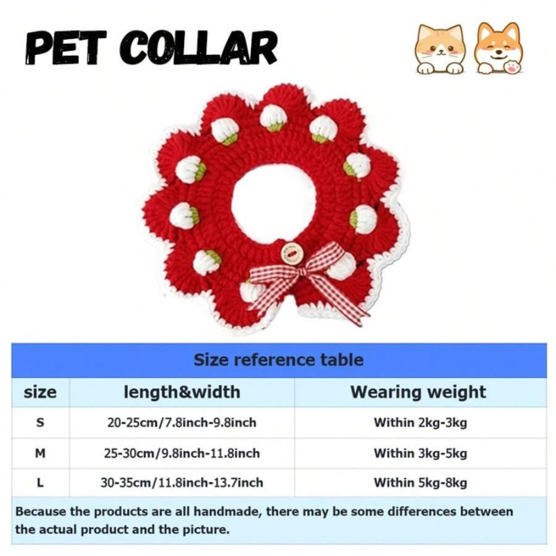 Handgeweven kattenaardbeikhalsband Handgebreide kleine hondenhalsband Slab Geschikt voor huisdierfotografie