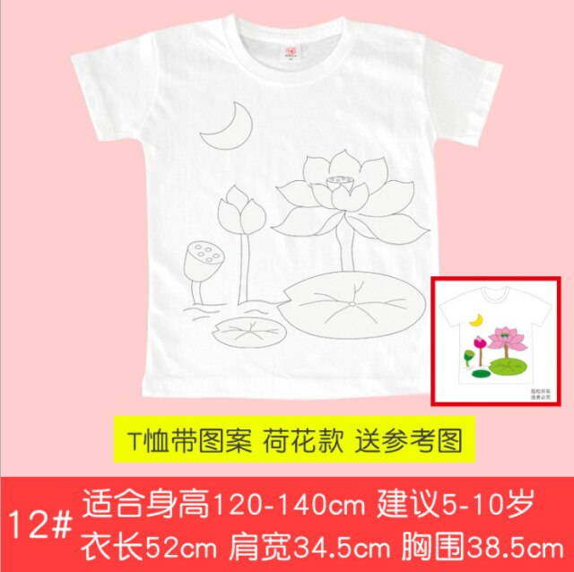 Camiseta de manga corta de algodón blanco para niños, pintura de grafiti, tie-dye, pintada a mano, guardería: Lotus