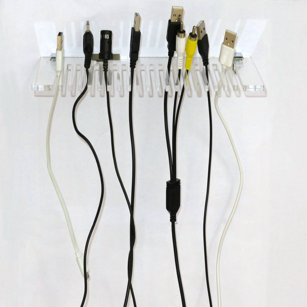 Acrylic Wall Mountable Cable Hanger and Organizer with 20 Cable Slot;Ranges From 3-5mm Spaces