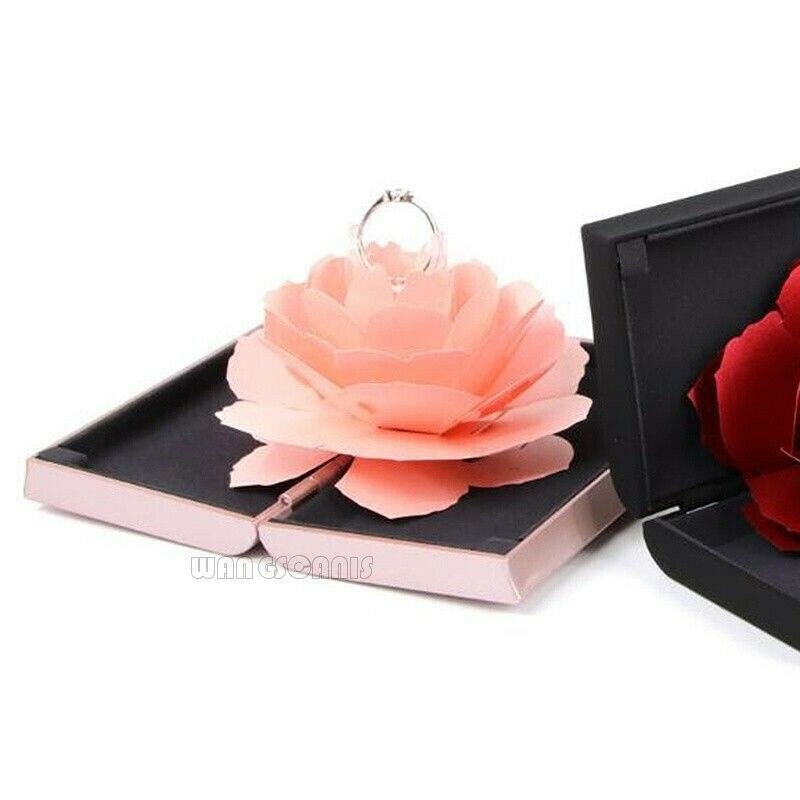 Ringe æske bryllup forlovelsesring rose blomsteræsker 3d vintage til smykker display opbevaring holder