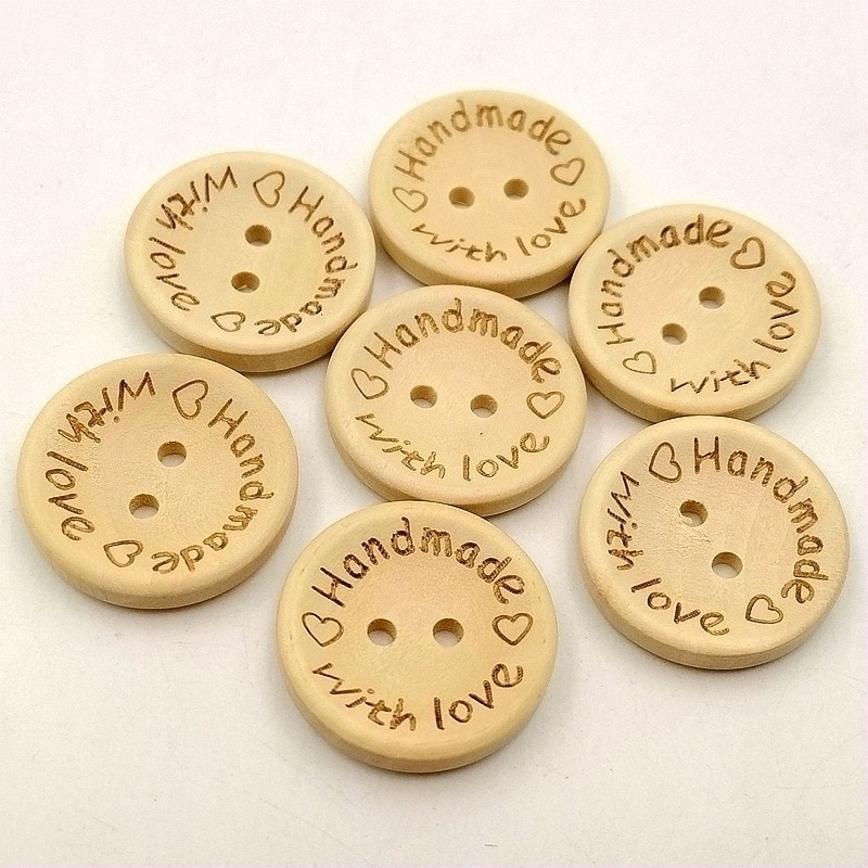 Natuurlijke Kleur Handgemaakte Brief Houten Button Ronde Vorm 2-Holes Knoppen Naaien Voor Handwerken Material15mm/20mm/25mm