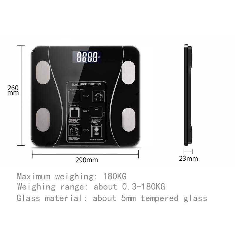 Smart Electric Body Weight Scale Bluetooth Connection LCD Screen Smart APP Analyzer Accurate Measurement Weight Scale