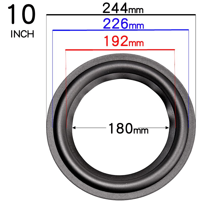 DIYLIVE, piezas de reparación de altavoces de woofer de 4-12 pulgadas, Subwoofer de anillo plegable con borde de envoltura de goma (100-300mm) 4 5 6,5 7 8 10 12: 1 piece / 10 INCH