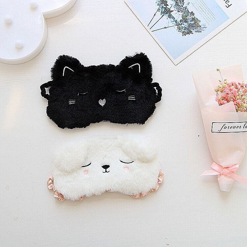 1 pièces mignon dessin animé chat blanc chien oeil masque lunettes de voyage ombrage sommeil sieste yeux masque ombre ombre couverture Patch oeil soin outil