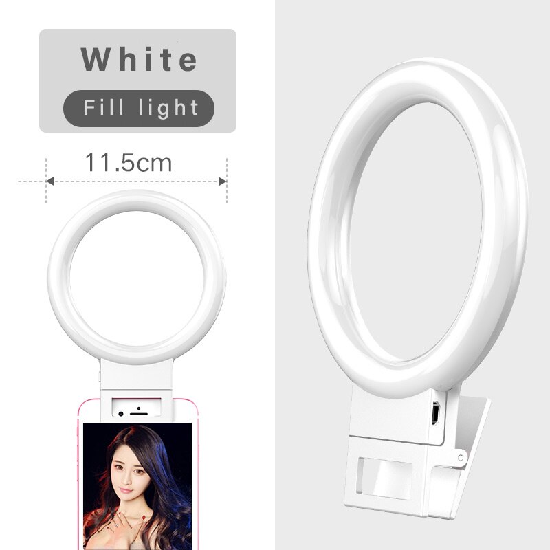 XixanLD10 LED Selfie Ring Licht Für Handys USB Ladung Füllen Licht Live Schönheit Lampe Schießen Video Ergänzende Selfie Beleuchtung: Weiß