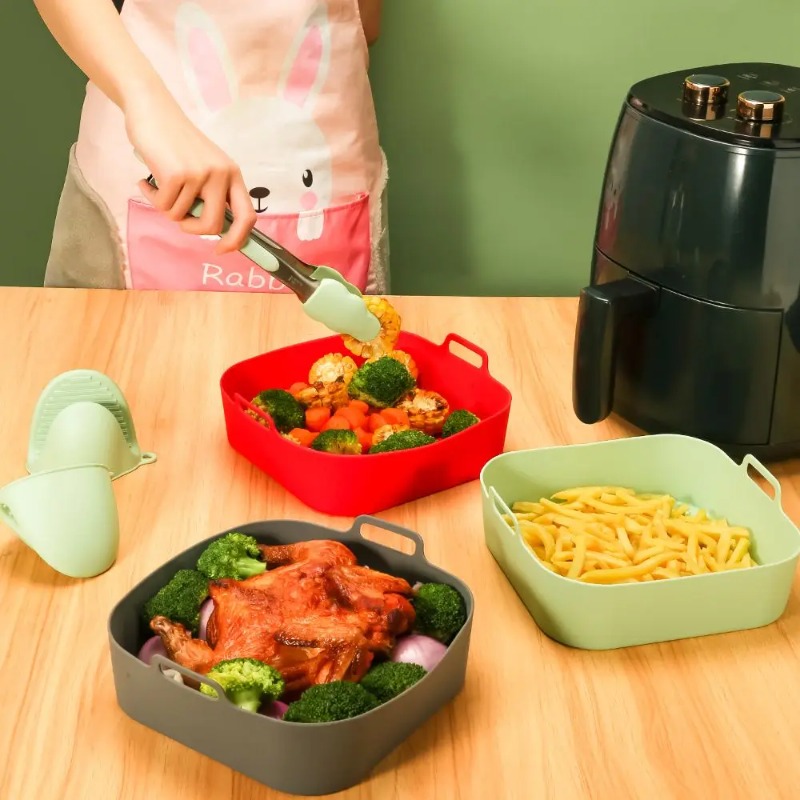 Silicone Air Fryer Silicone Baking Tray Square Microwave Oven Baking Chicken Tray Square Baking Pad