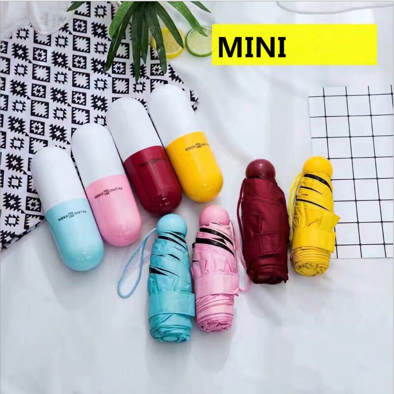 Paraguas Mini cápsula para mujer, paraguas transparente de bolsillo Anti-UV, paraguas plegable a prueba de viento, paraguas compacto para lluvia para niños