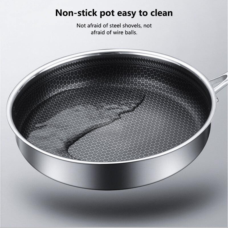 Frying pan,Coated 304 Stainless Steel wok pan Nonstick Fry Pan Steel handle Cooking pots,kitchen Cookware
