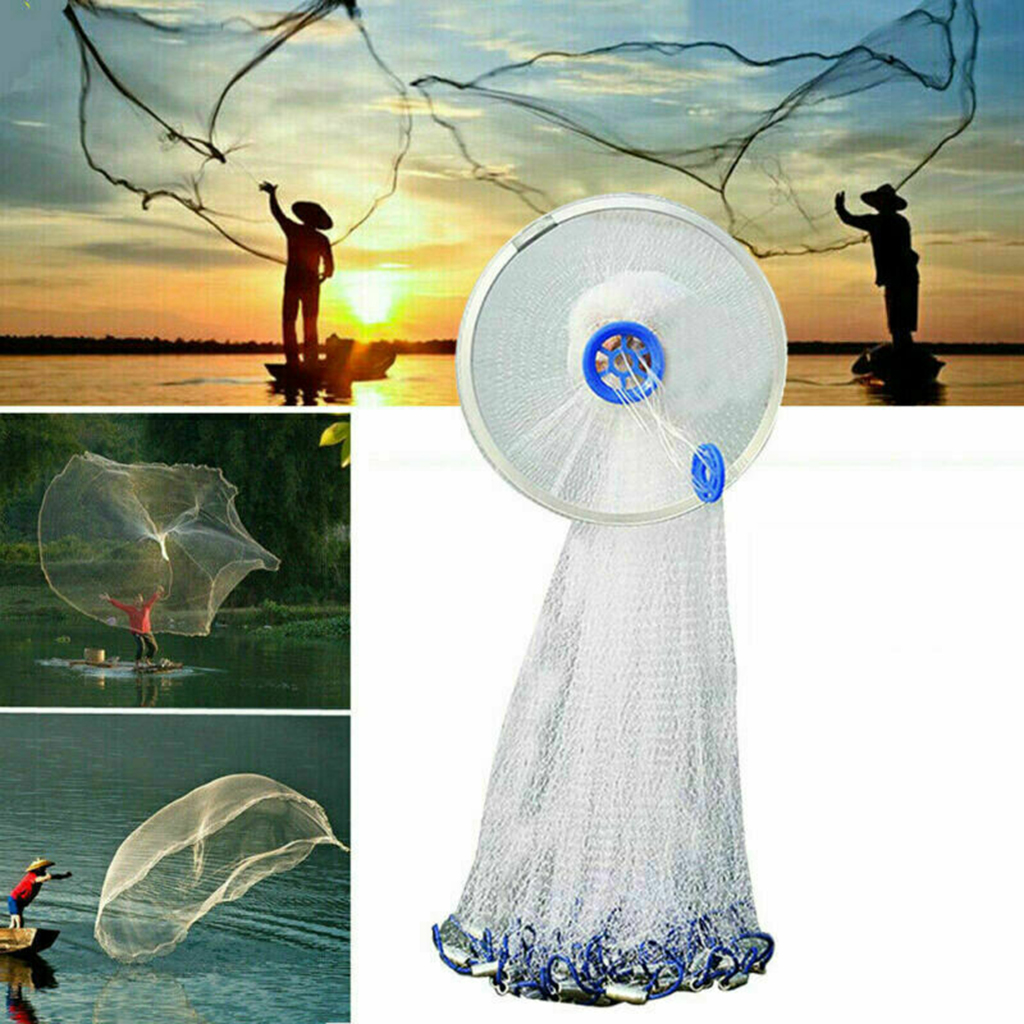 Saltwater Fishing Cast Net for Bait Trap 8ft/10ft/12ft Mesh w/ Sinker