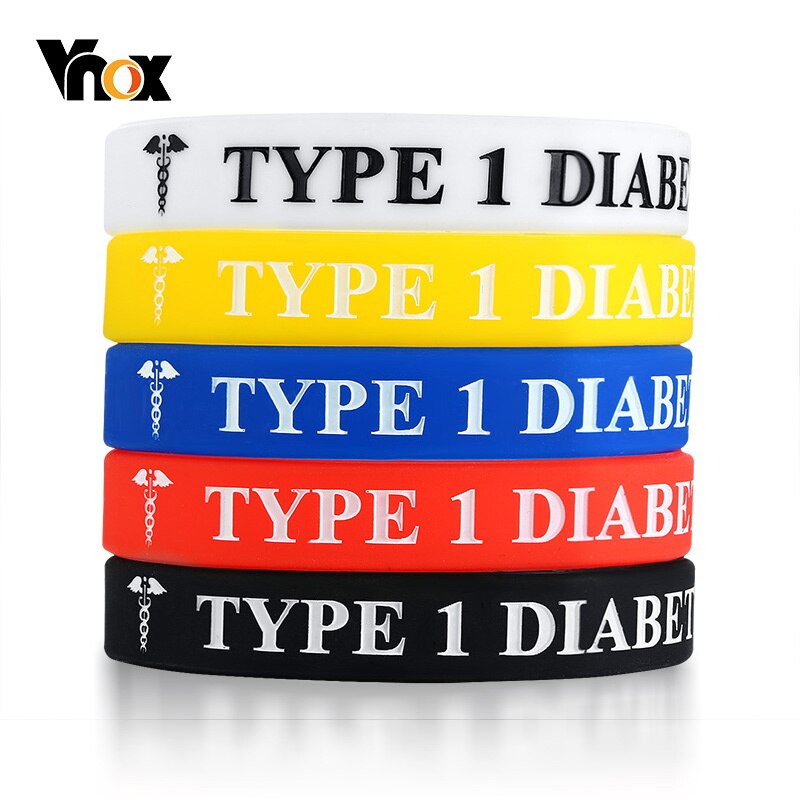 Vnox 5 Pack Type 1 Diabetes Medische Alert Siliconen Armbanden Wrap Polsbandjes 7.48"