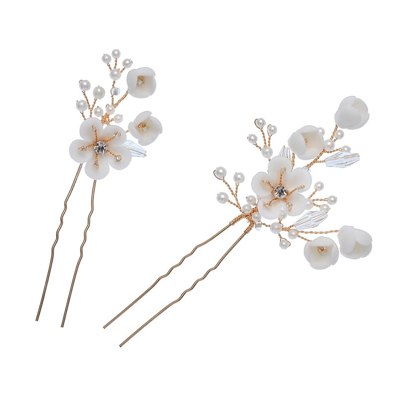 Handmade Bride Headpiece biżuteria ceramiczna kwiatowa do włosów grzebień zestaw klipów wsuwka ślubne ślubne akcesoria do włosów: AC185 -2pcs pin set