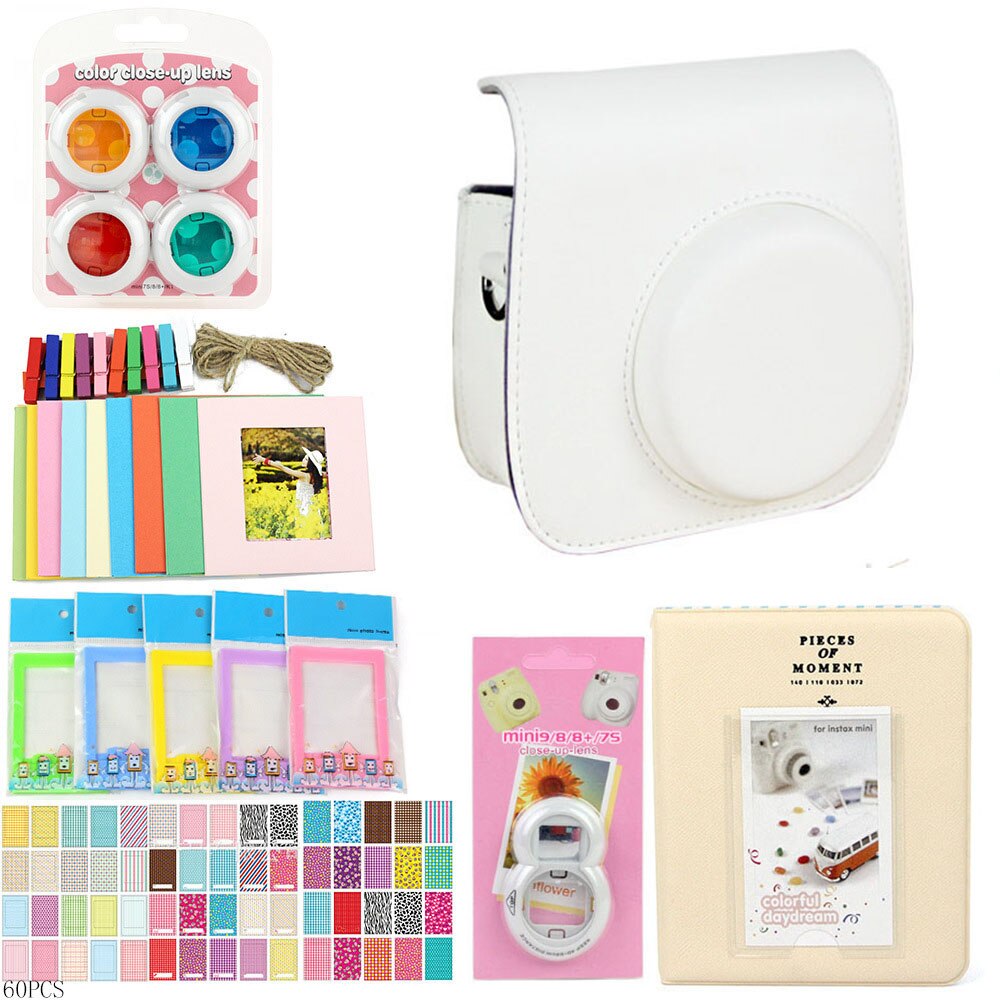 Accessories Kit for Fujifilm Instax Mini 8/8+/8s/9 w/Camera Case/Strap/Selfie Mirror/Filter/Album/Corner Sticker/Sticker/Pen etc: Dark Grey