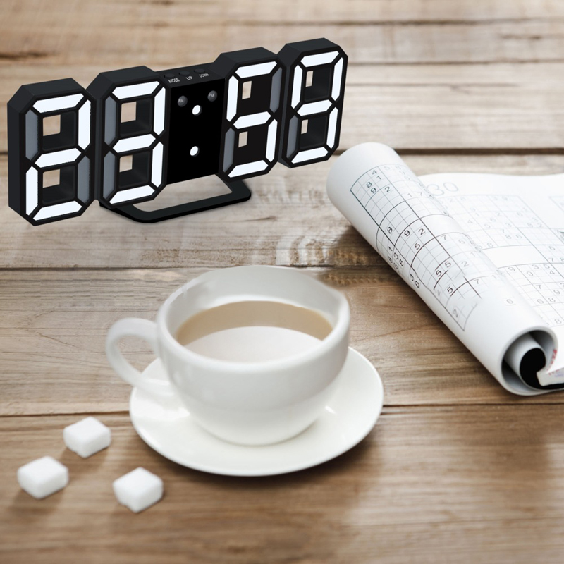 Hem vardagsrum dekoration 3d led väggklocka modern digital bordsklocka alarm nattljus klocka