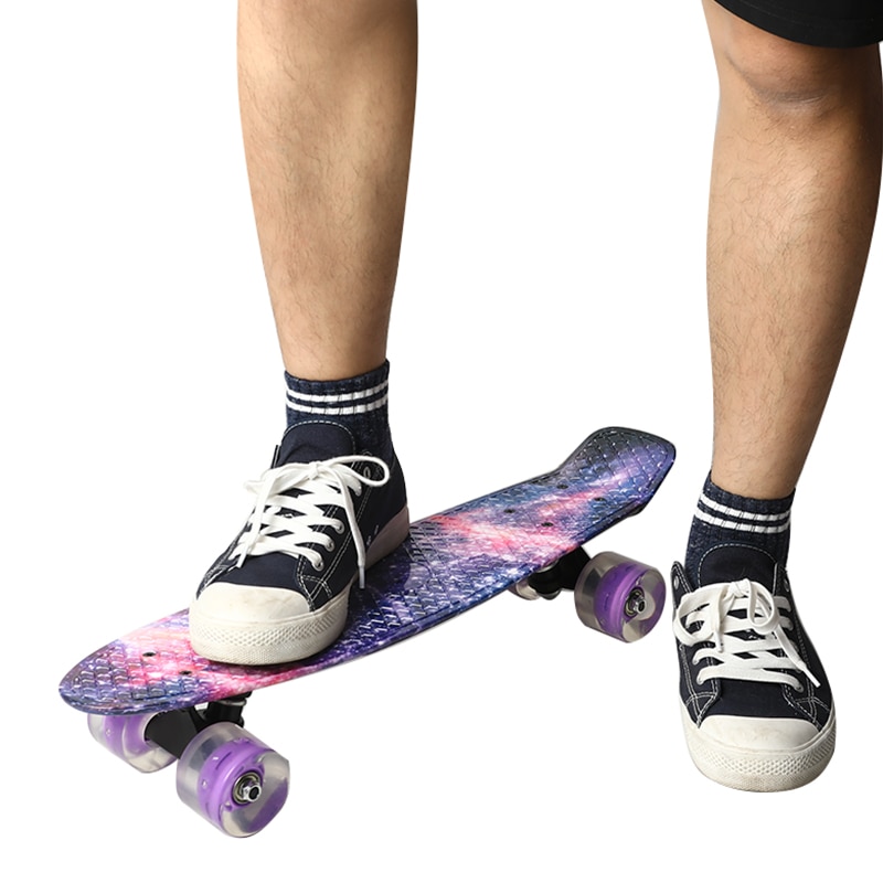 Skateboard Mini Cruiser Vis Skate Board Led Knipperlicht Plastic Galaxy Sterrenhemel Gedrukt Longboard Voor Straat Outdoor Sport