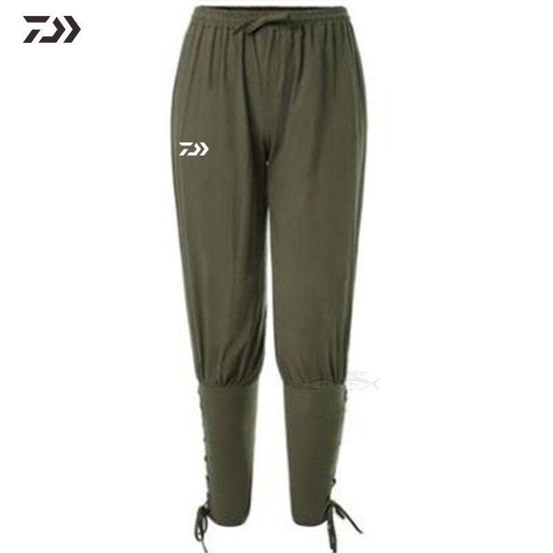 Spring Summer Daiwa Fishing Pants Solid Fishing Clothing Quick Dry Breathable Cotton Loose Trousers Men Outdoor Fishing: Green / XL