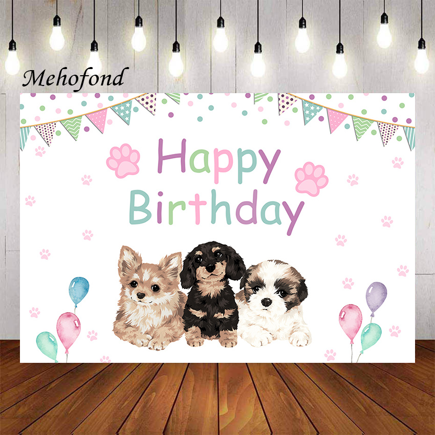 Mehofond – arrière-plan rose pour photographie, thème de joyeux anniversaire, chiot, chien, pour Portrait de fille, accessoires pour Studio Photo