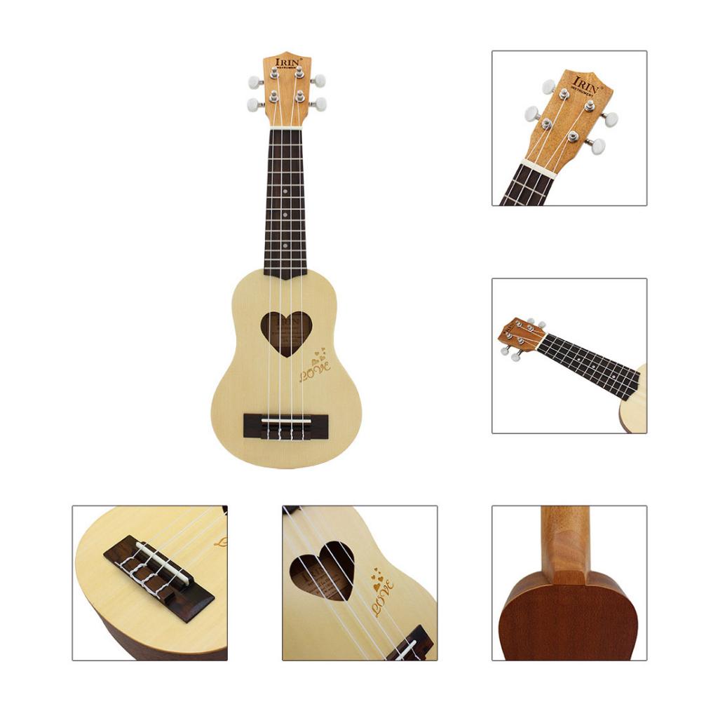 17 Inch Ukulele Sound Heart Shape Hawaiian Hole 4 Strings Guitar Art