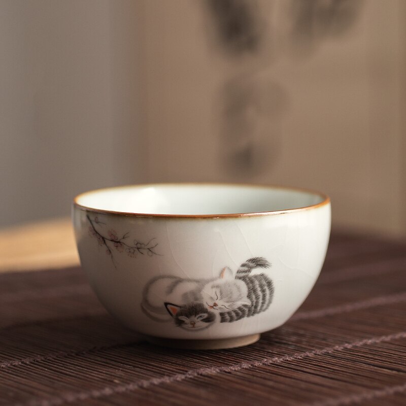 4 Style Cute Cat Ceramic Tea Cups Drinkware Cup Tea Set Crafts Kung Fu Cups Drink Cups Tea Accessories Tea Set Supplies: Pattern 12