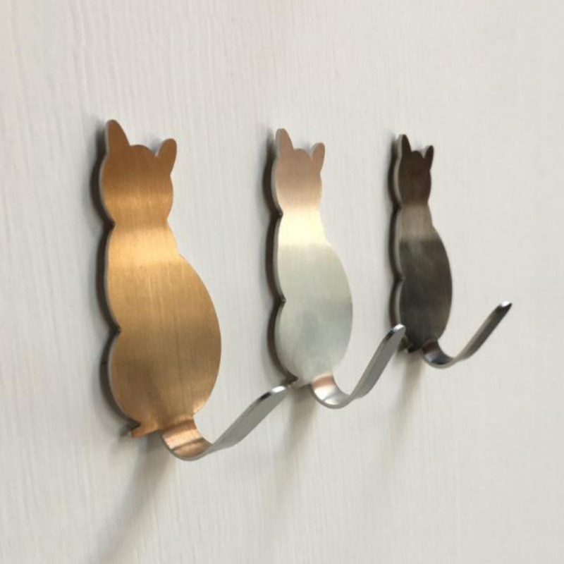Porte-clé mural en forme de chat | En acier inoxydable, cintre pour clés, crochets décoratifs pour la maison, 2 pièces