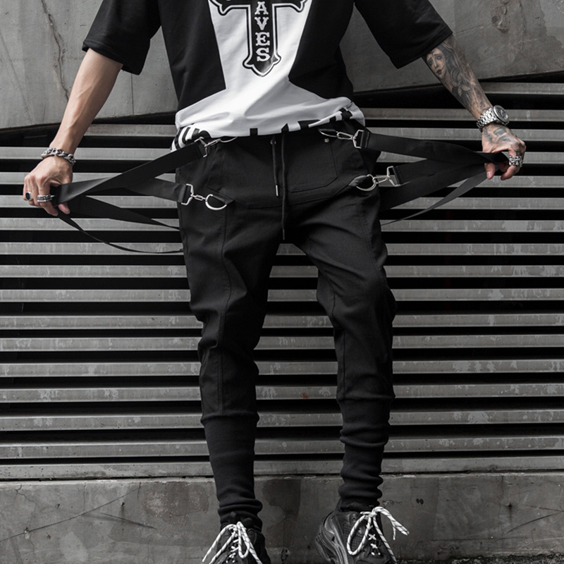 Men Ribbon Casual Harem Pant Streetwear Punk Hip Hop Cargo Trousers Joggers Sweatpant Male Dancing Pant