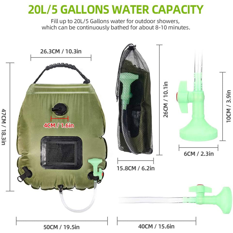 20L Solar- Dusche Tasche wasserdicht für Camping Tragbare Wasser Taschen draussen Faltbare Heizung Umschaltbar Kopf Mit Schnell Trockenen Handtuch