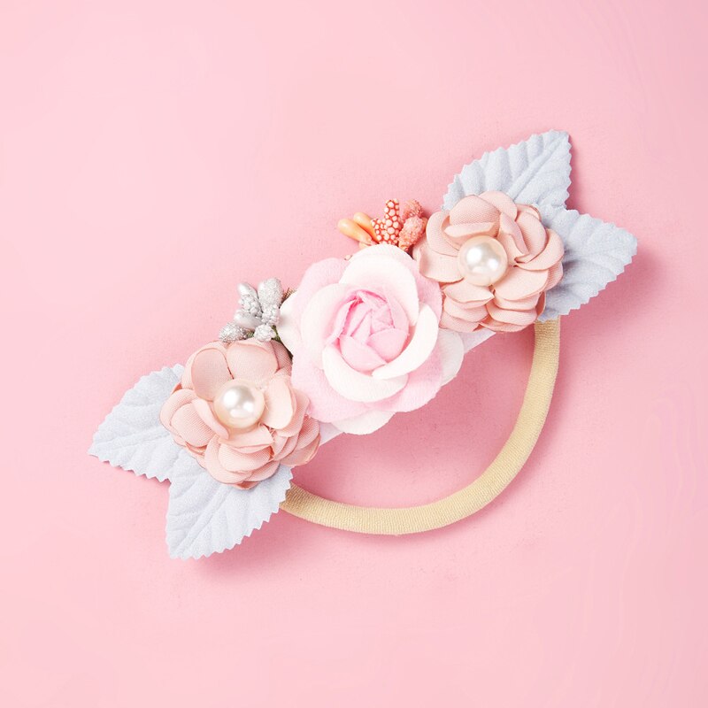 Balleenshiny Children's Headdress Baby Headband Handmade Pearl Stitching Flower Hair Band Seamless Elastic Rubber Hairband: 3