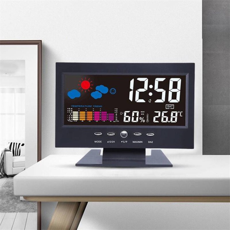 Elektronische Digitale LCD Temperatuur Vochtigheid Monitor Klok Thermometer Hygrometer Indoor Weerbericht Klok met Achtergrondverlichting