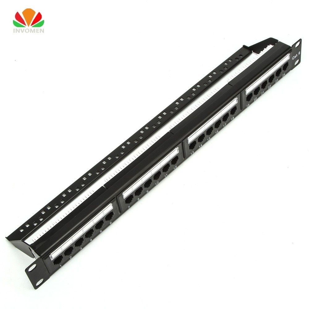 19in 1U Cabinet Rack UTP 24 Port CAT6 Patch Panel RJ45 Network Cable Adapter Unshielded Modular Keystone Jack Distribution Frame