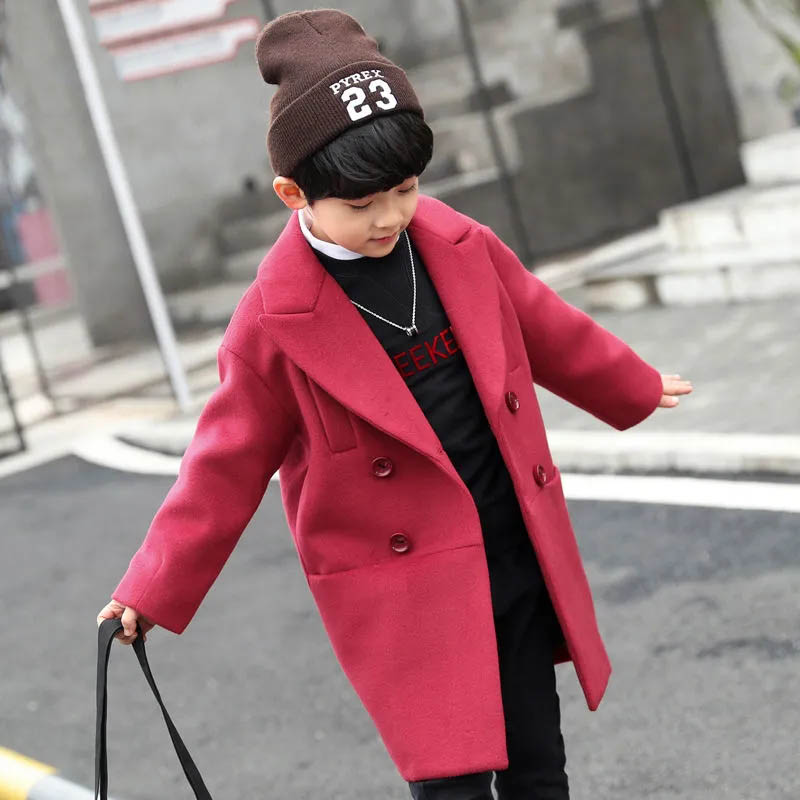 Zimowa wełna i kurtka z tkanin mieszanych dla chłopców nowość 2022 wersja koreańska moda zagęścić średniej długości odzież dziecięca w stylu zachodnim