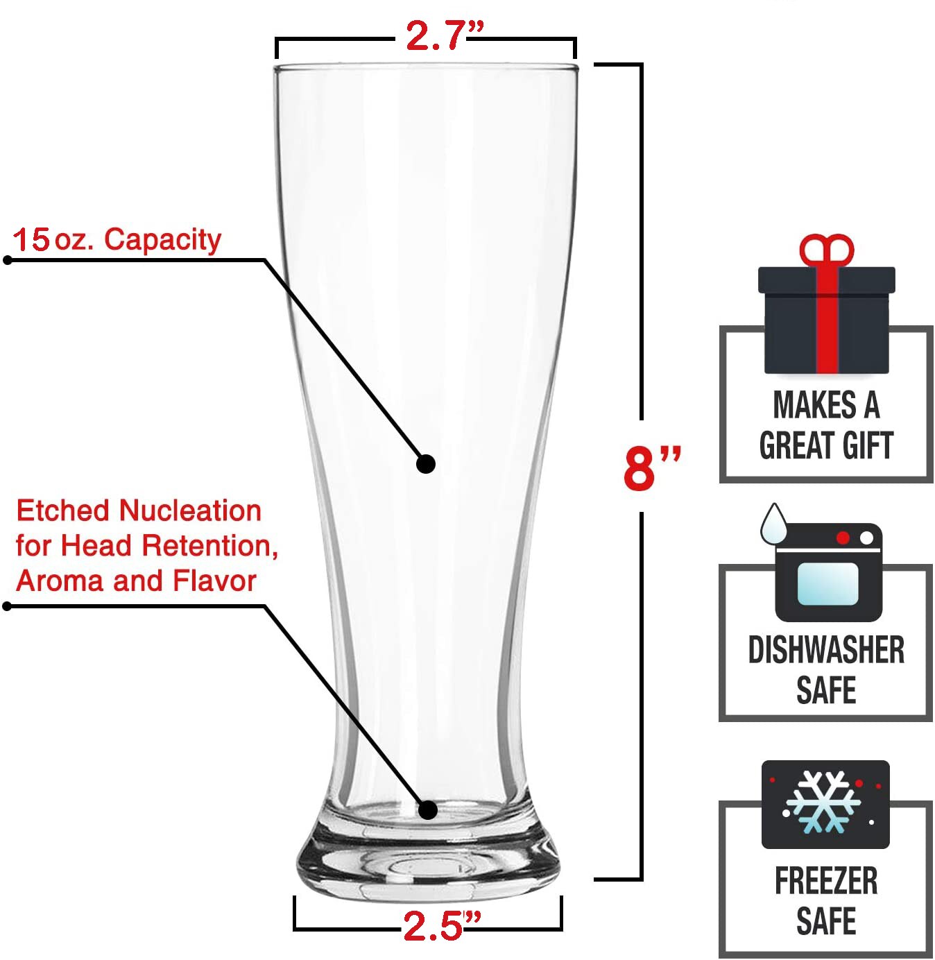 Craft Beer Glasses for Beer Drinking Bliss 15oz Beer Glassware Cup. Classic Beer Glasses for Men Beer Drinking Set of 4