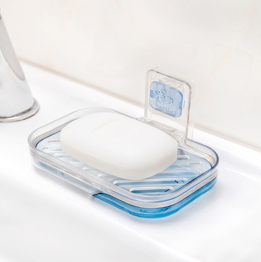 Transparent Laundry Soap Holder Case Wall Mounted Suction Cup Soap Dishes, Double Layer Bathroom Drain Soap Box Tray Shelf