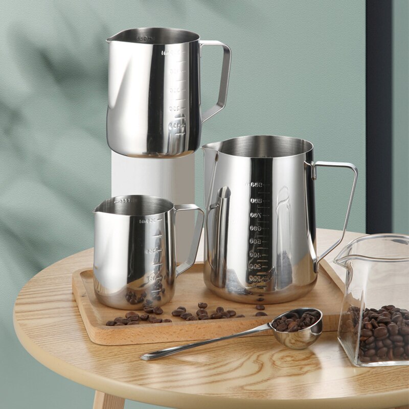Milk Steaming Frothing Pitcher Stainless Steel Non-Stick Milk Jug Pull Flower Cup Perfect for Coffee Cappuccino Latte Art