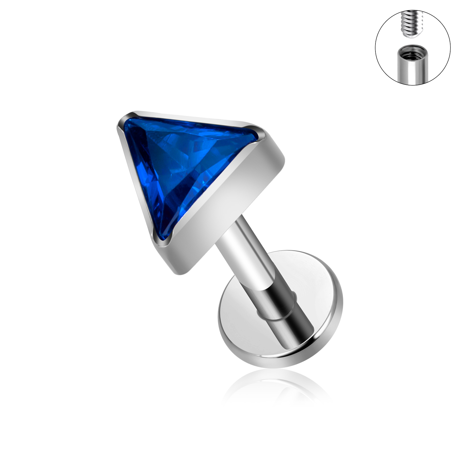 ASTM F136 Titanium EAR PIERC Triangle zirconia Paved Top Threaded Labret Studs Tragus Earrings Lip Tongue Stud Piercing Jewelry: WHITE / Pure Gold Color