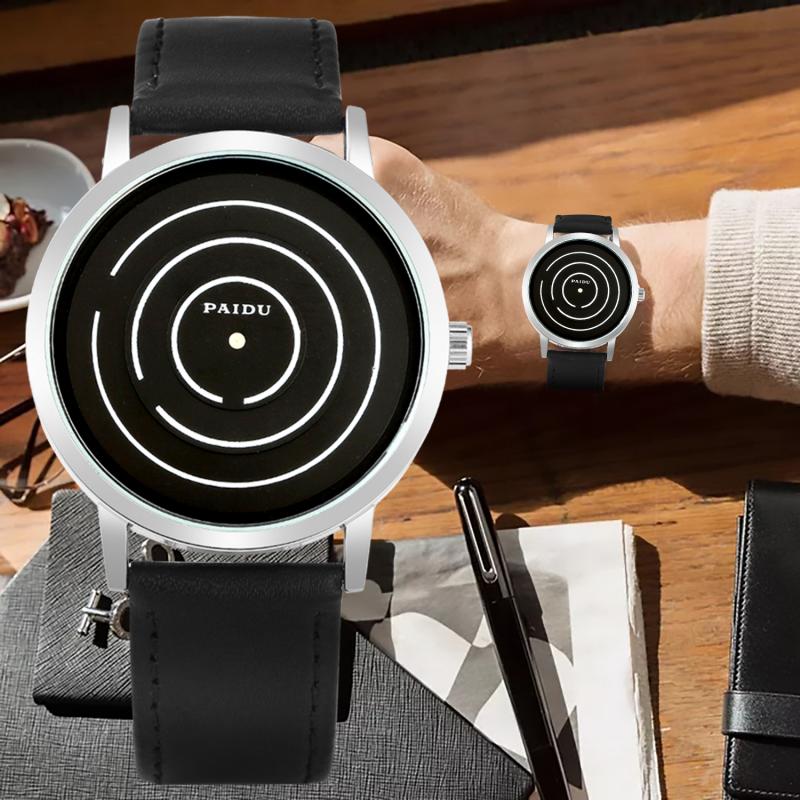 Sport polshorloge coole draaitafel wijzerplaat casual horloges pu leren band quartz dames eenvoudig heren relogio