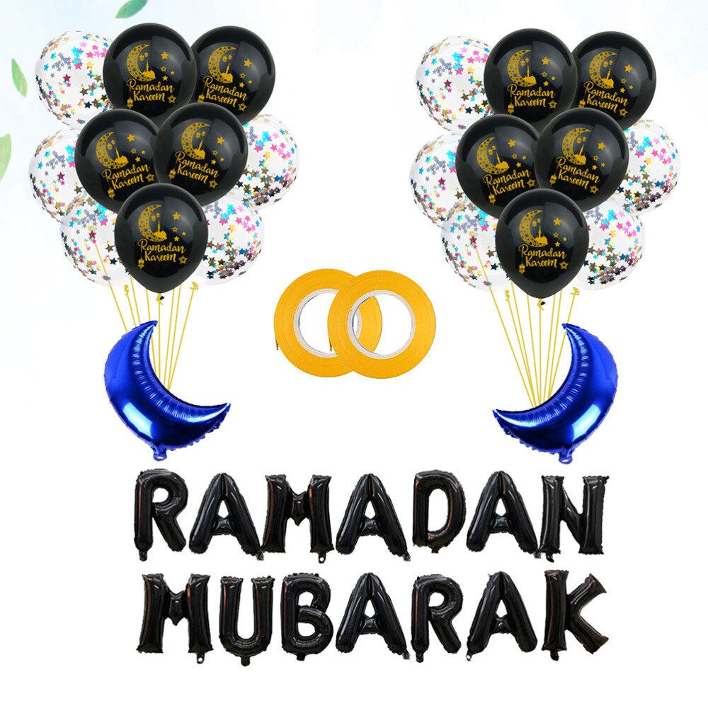 38Pcs Golden Moslim Ramadan Latex Confetti Ballonnen Brief Afdrukken Ballonnen Aluminiumfolie Ballonnen Ornamenten Set Eid Mubarak La: Picture 8